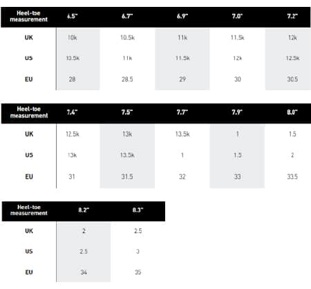 adidas child sizing