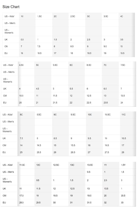 nike kids shoe size chart explained